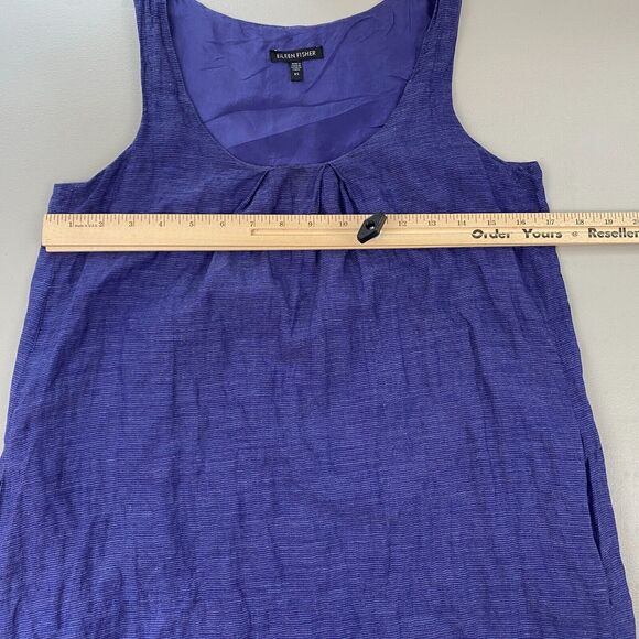 Eileen Fisher Dress Women XS Purple Shift Sundress Metallic Micro Stripe Pockets - Picture 7 of 13